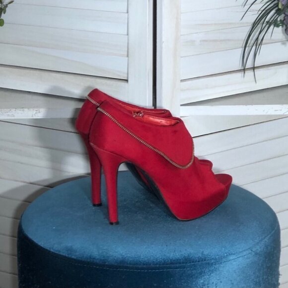 Body Central Red Platform Peep Toe Stiletto Heels Size 8 - Picture 9 of 12